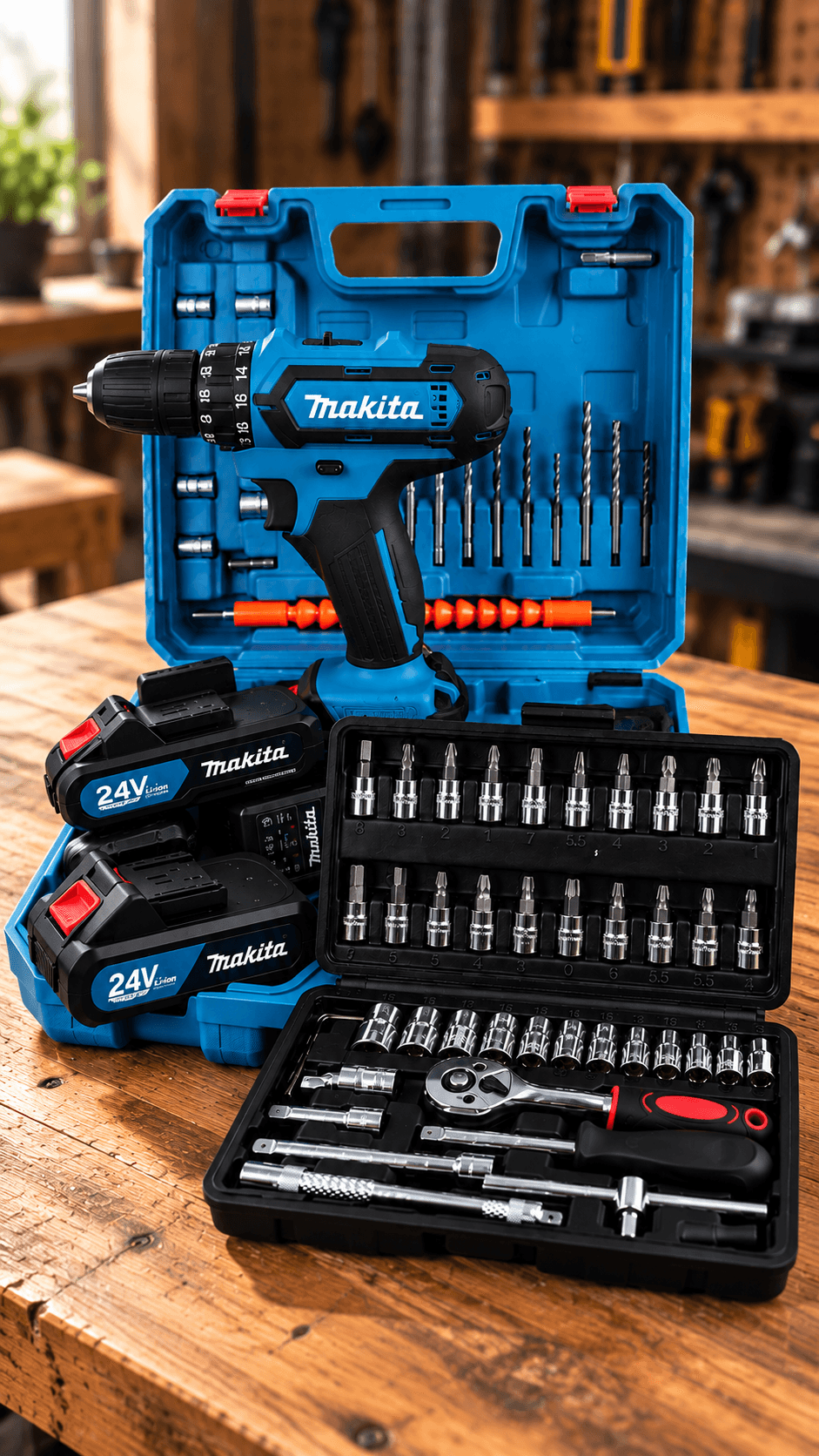 Шуруповерт Makita 24V + набір 46 інструментів